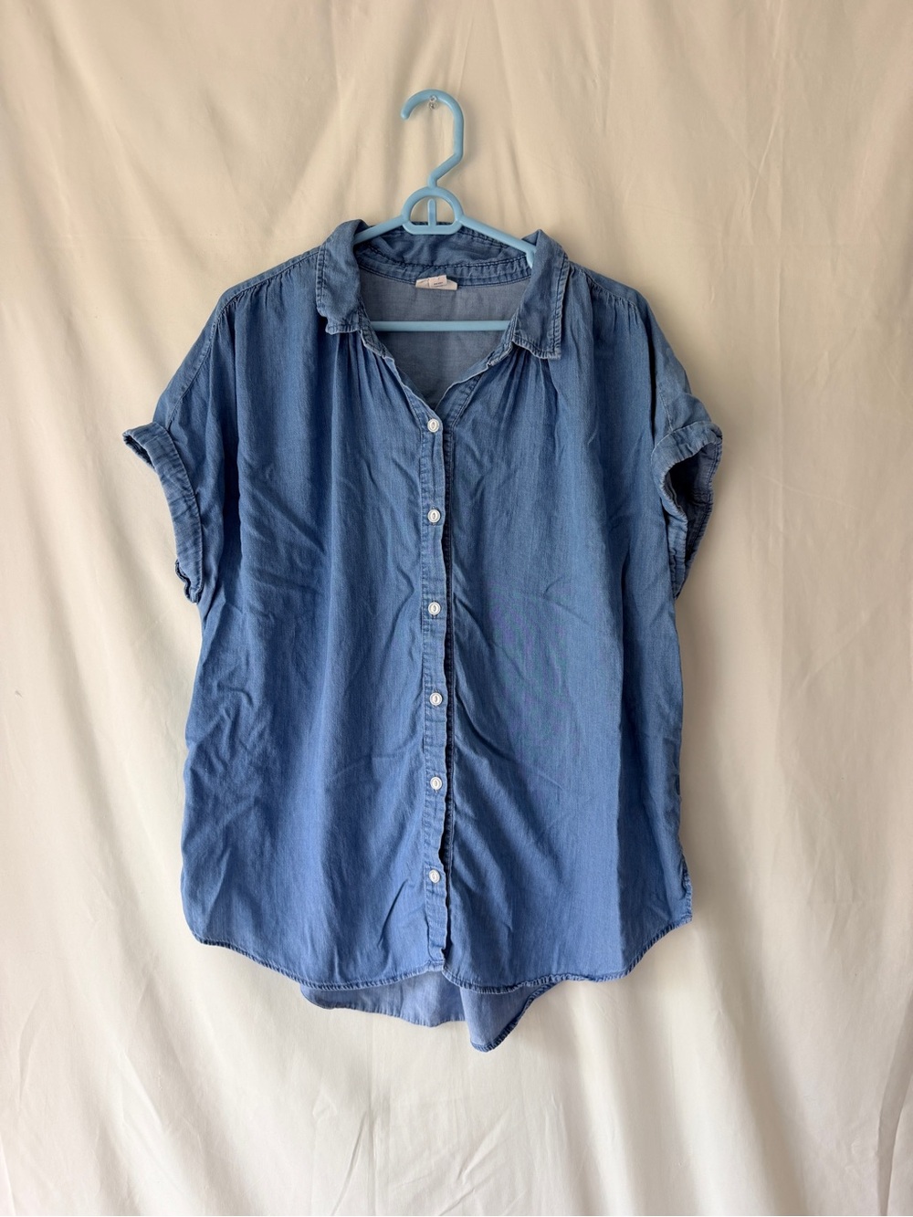 a.n.a Washed Blue Short-Sleeve Button-Down Shirt